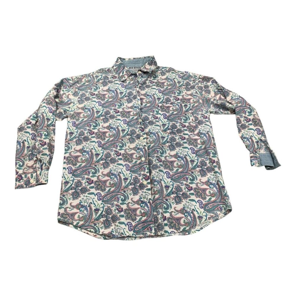 Vintage Red Rover Shirt Men Medium Paisley Floral Print Cotton Casual Western